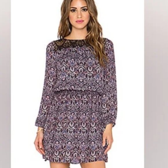 Joie Amedeo Silk Blouson Paisley Dress with Shirred Waist and Lace Yoke Size XS - Picture 1 of 14